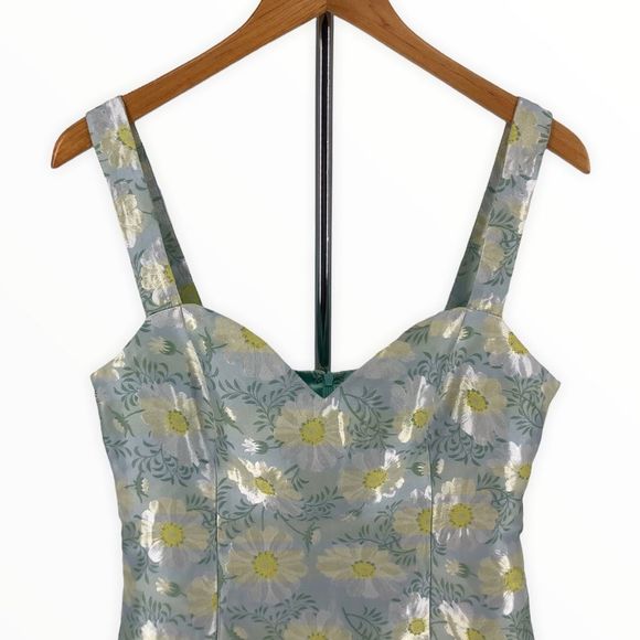 Lulu’s Blooming Love Light Blue Yellow Floral Jacquard Mini Dress size Medium - Picture 5 of 14